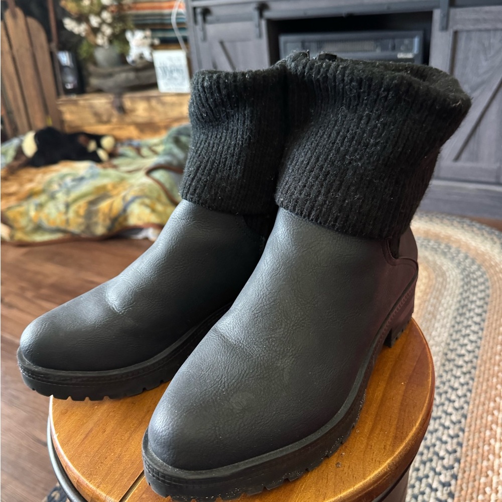 Life Stride Black Winter Rain Boots with Knitted Upper
